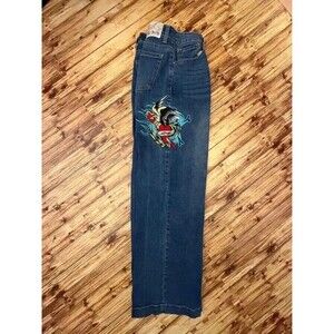 Ed Hardy Wide-leg Embroidered Jeans